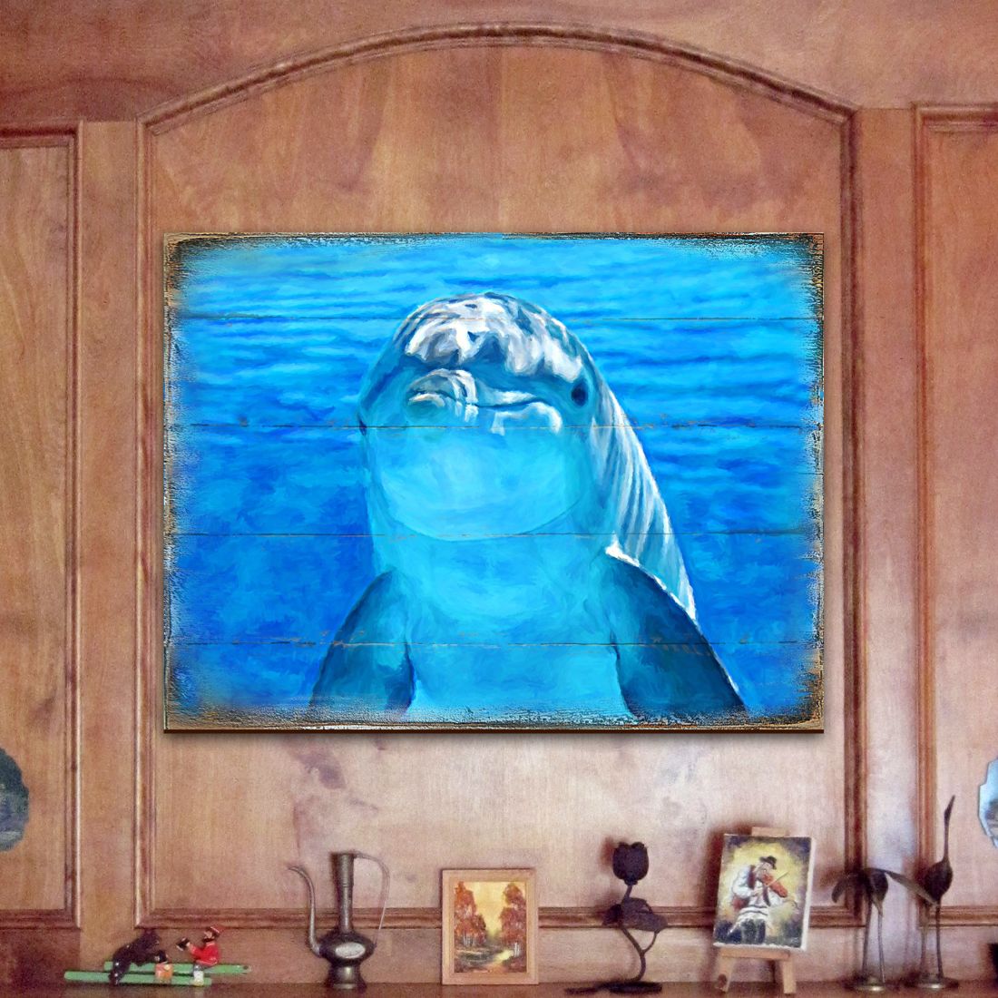 Arte de pared costero de madera con diseño de delfín de Speers de Nature Wonders - Decoración costera de vida marina - 95261B