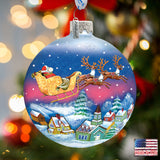 Santa on Sleigh Ball Glass Ornament by G. DeBrekht - Christmas Santa Snowman Décor - 73311