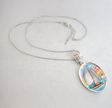 Collar con colgante de velero de nácar bañado en plata, estilo costero - 44043