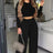 Women's Solid Color Two-piece Solid Exposed Navel Long Sleeved T-shirt And High Waist Wide Leg Pants Set - Lootquake