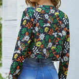 Women's Full Floral Short Jacket Casual Long Sleeved Jacket - Lootquake