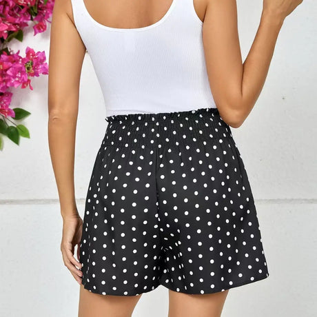 Ladies' Polka Dot Printed Sherry Shorts With Drawstring And Casual Shorts - Lootquake