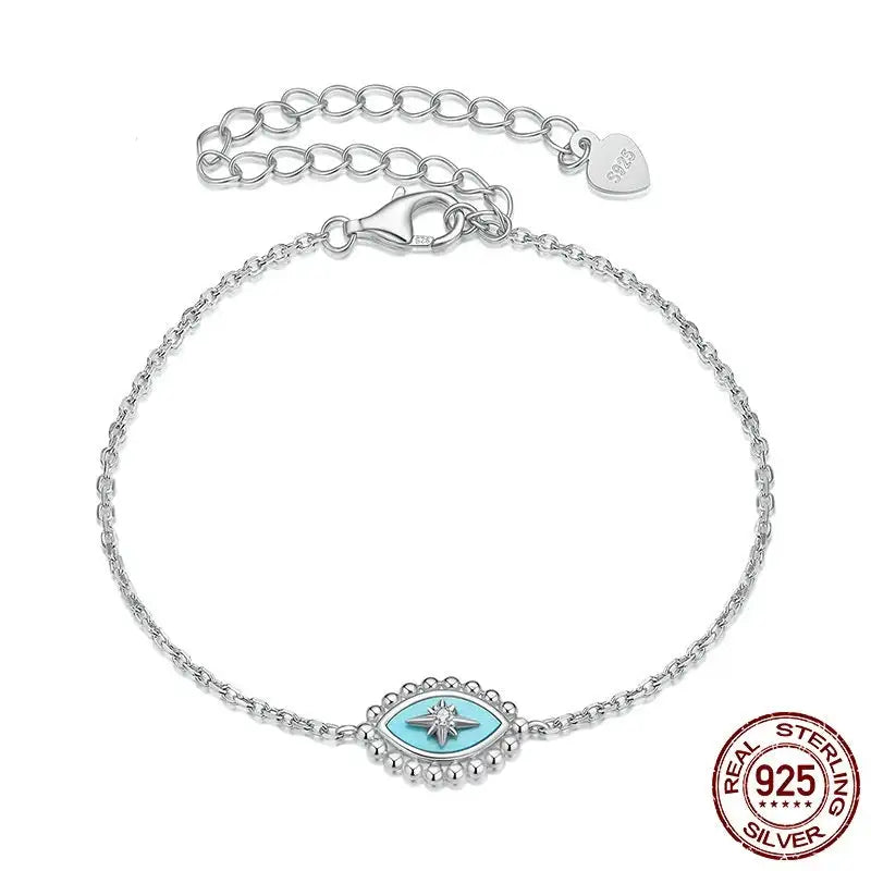 Eight-pointed Stars Devil's Eye Bracelet Sterling Silver White Gold Plated - Lootquake