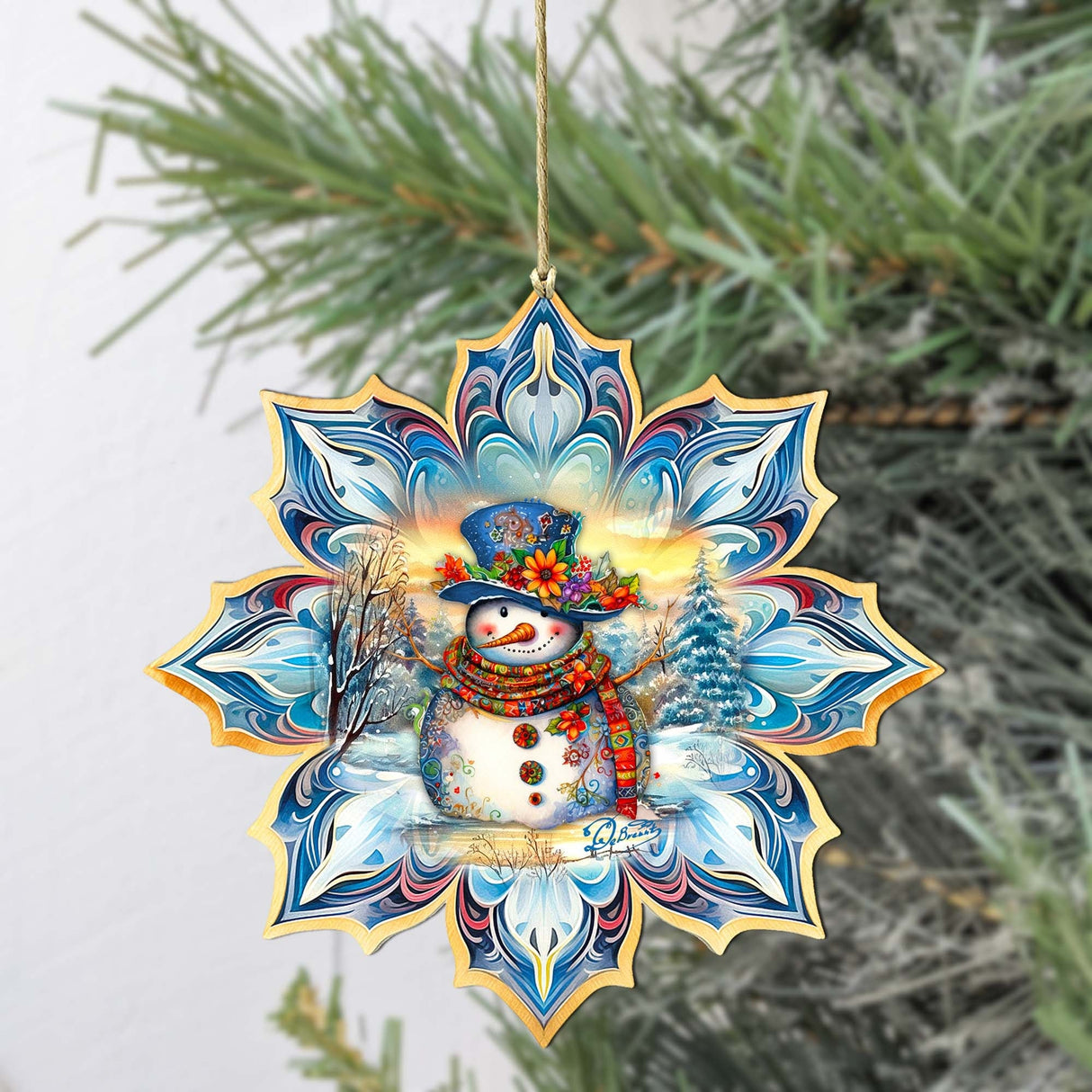 Adornos de madera con copos de nieve azules de G. Debrekht - Decoración navideña de Papá Noel - 8688427