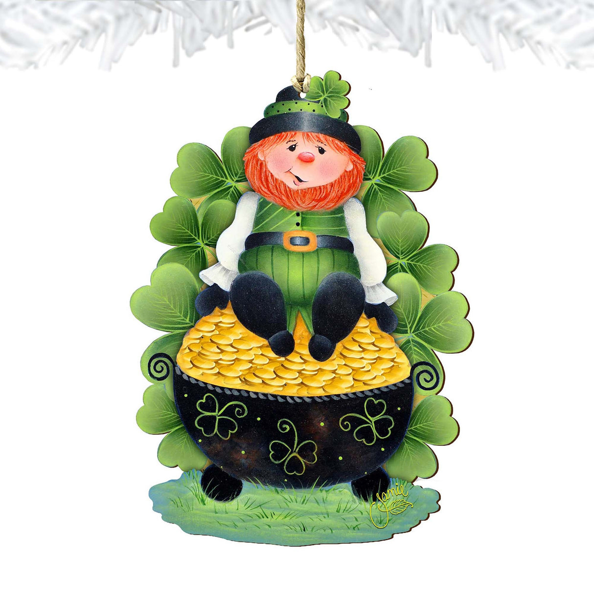 Lepricon's Pot Full of Gold Wooden Ornaments by Jamie Mills-Price - Celtic Decor - 8457707-MP