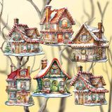 Dream Houses Decorative Wooden Clip-on Ornaments Set of 6 by G. Debrekht - Christmas Decor - 8090029C-S6