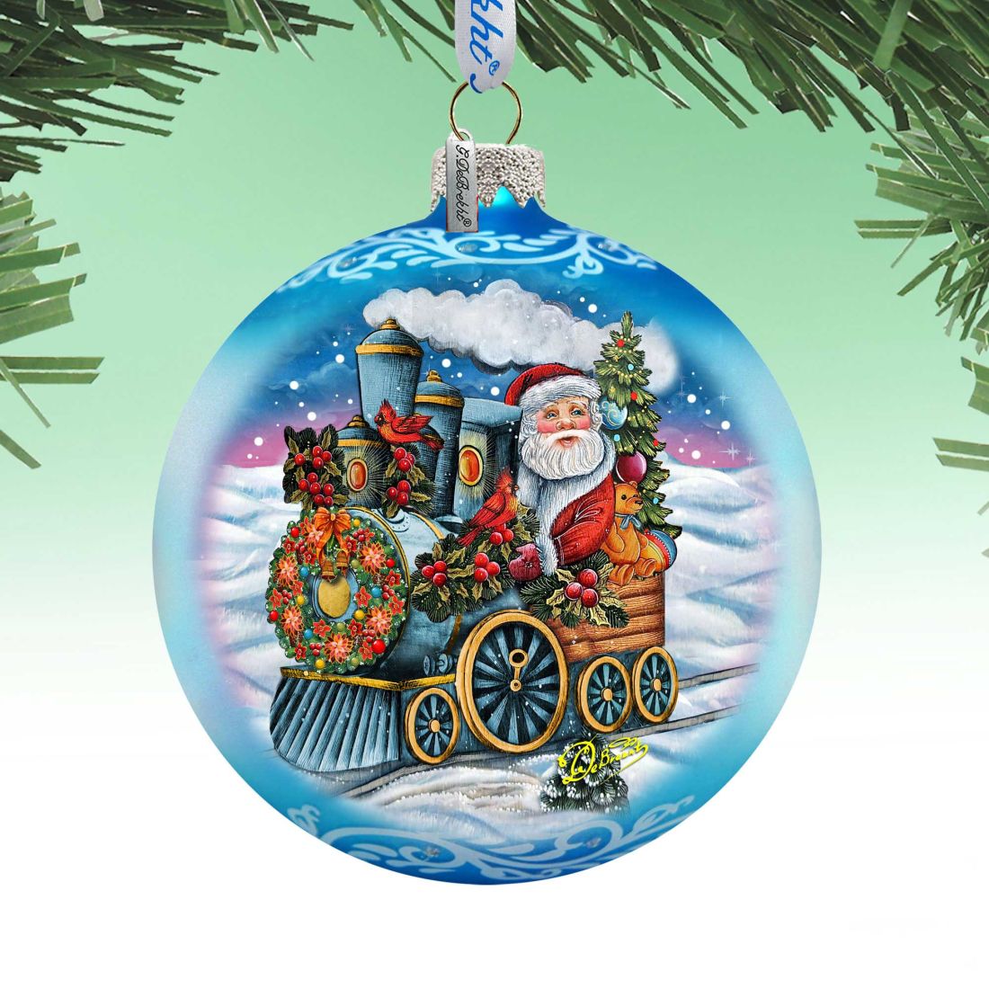 Adorno de vidrio Santa Express, edición limitada, de G. DeBrekht - Decoración navideña de muñeco de nieve de Santa Claus - 73901