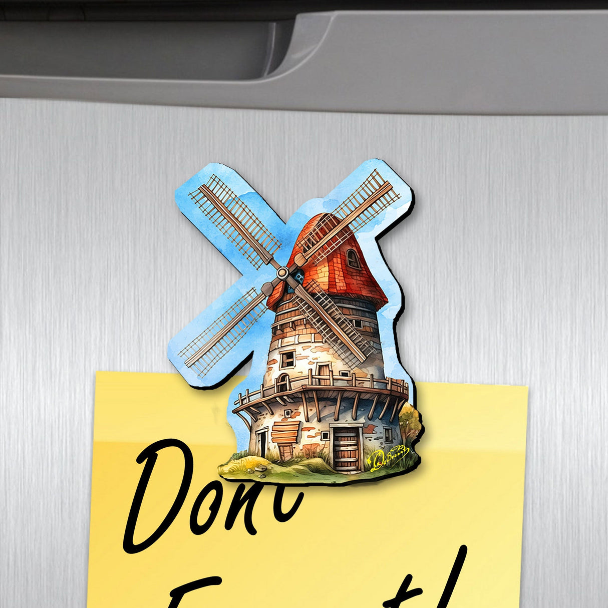 Juego de 6 imanes decorativos de madera con molinos de viento de G. Debrekht - Love Family Decor - 8090074G-S6