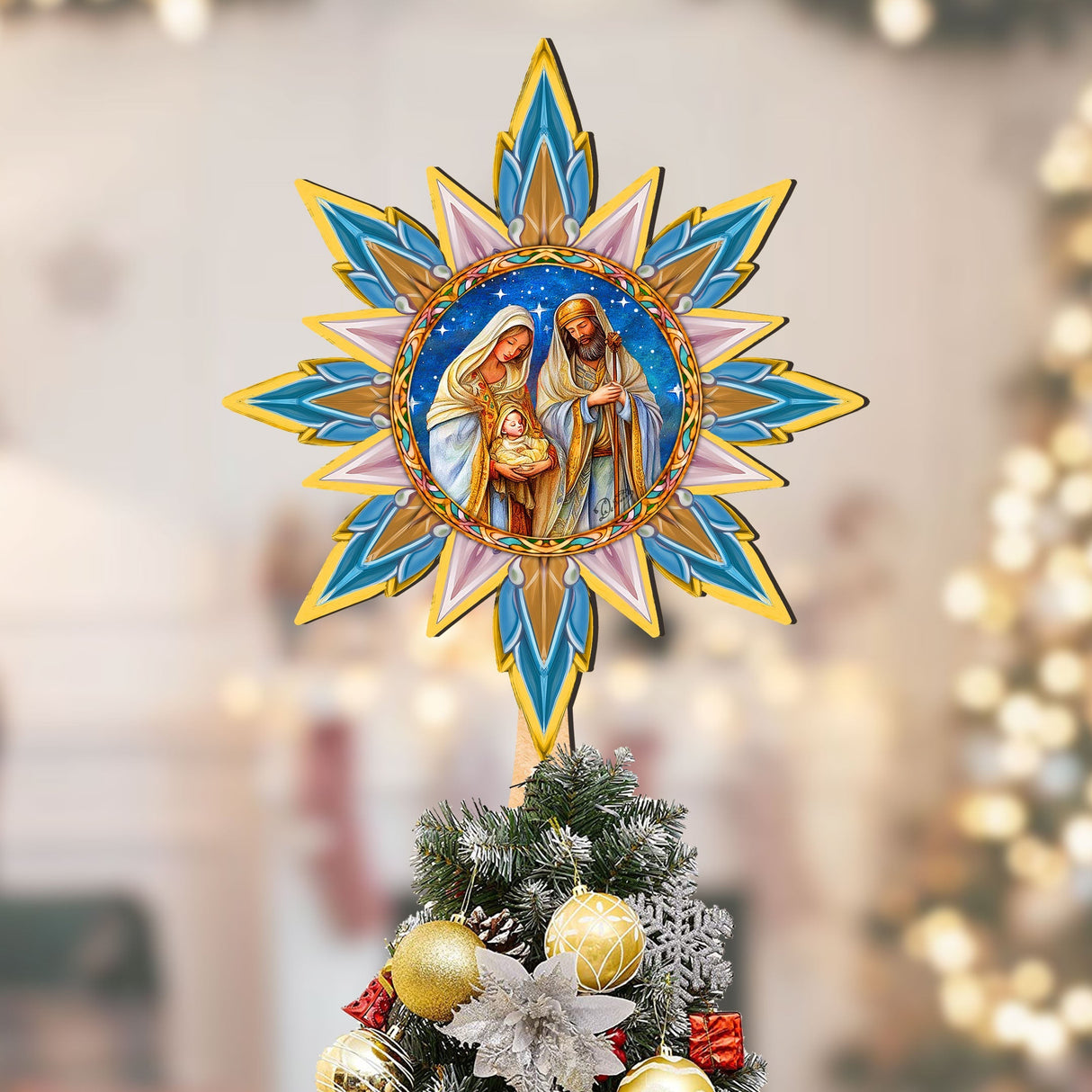 Born Under Bright Star Tree Topper Wooden Decor by G. Debrekht - Nativity Holiday Decor - 89503