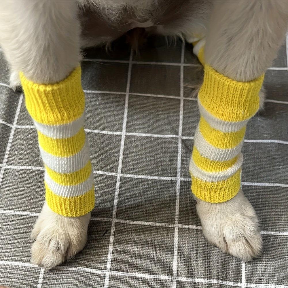 [2 Sets Elbow Support Guards] Pet Dog Elbow Guards, a Set of 2 Front Leg And 2 Hind Leg Protectors, Elbow Support Wraps, Leg Support Wraps, Breathable Elastic Knitted Protective Socks for Pets, 4pcs Pet Leg Socks.