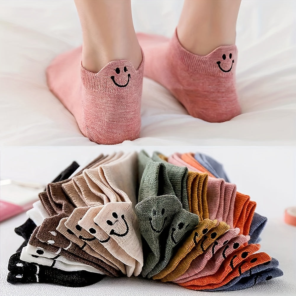 10 Pairs of Stylish Embroidered Ankle Socks - Soft & Breathable, Low Cut Design for Women - Comfy Everyday Wear, Assorted Patterns, One Size