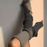 Chic & Elegant Women's Knit Knee-High Socks - Comfortable Warm Leg Warmers with Side Stripe, Perfect for Cold Seasons