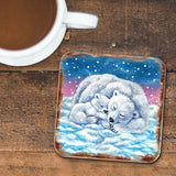 Polar Bears Wooden Cork Coasters Gift Set of 4 by Nature Wonders - Nature Wildlife Decor  - 95381C-S4
