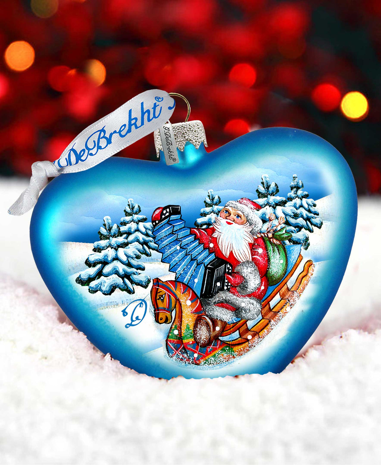 Love Heart Accordion Santa Glass Ornament by G. DeBrekht - Christmas Santa Snowman Decor - 752-023