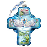 Love of Swans Cross Glass Ornament by G. DeBrekht - Nativity Holiday Decor - 758-012