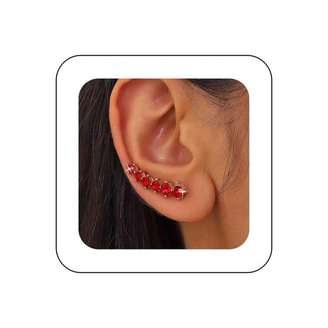 Iaceble Boho Crystal Ear Climber Earrings Rhinestone Crawler Earrings Red CZ Cuff Climber Earrings Vine Wrap Studs Earrings Cluster Crystal Earrigns Wedding Earrings Jewelry for Women - Lootquake