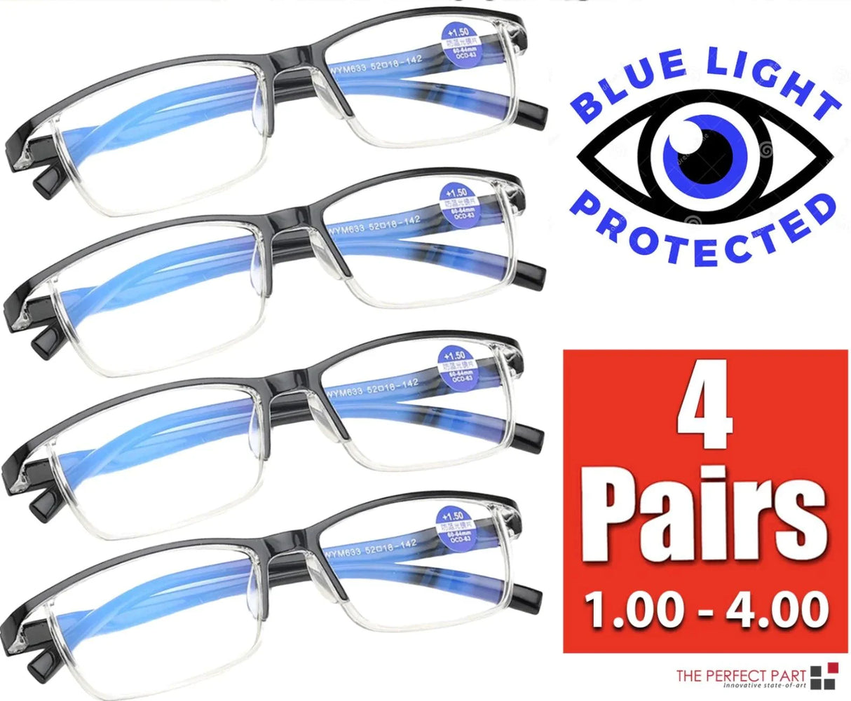 BrightVision 4-Pack Spring Hinge Anti-Blue Light Readers - Stylish Protection for Your Eyes