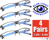 BrightVision 4-Pack Spring Hinge Anti-Blue Light Readers - Stylish Protection for Your Eyes