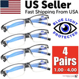 BrightVision 4-Pack Spring Hinge Anti-Blue Light Readers - Stylish Protection for Your Eyes