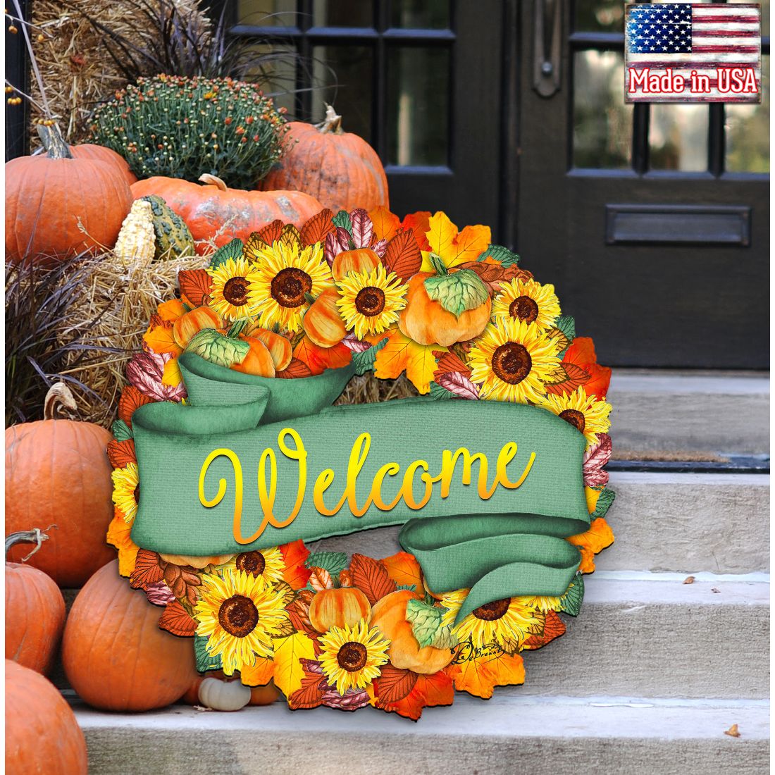 Corona de flores otoñales para puerta de G. DeBrekht - Decoración para Acción de Gracias y Halloween - 8185305-2H