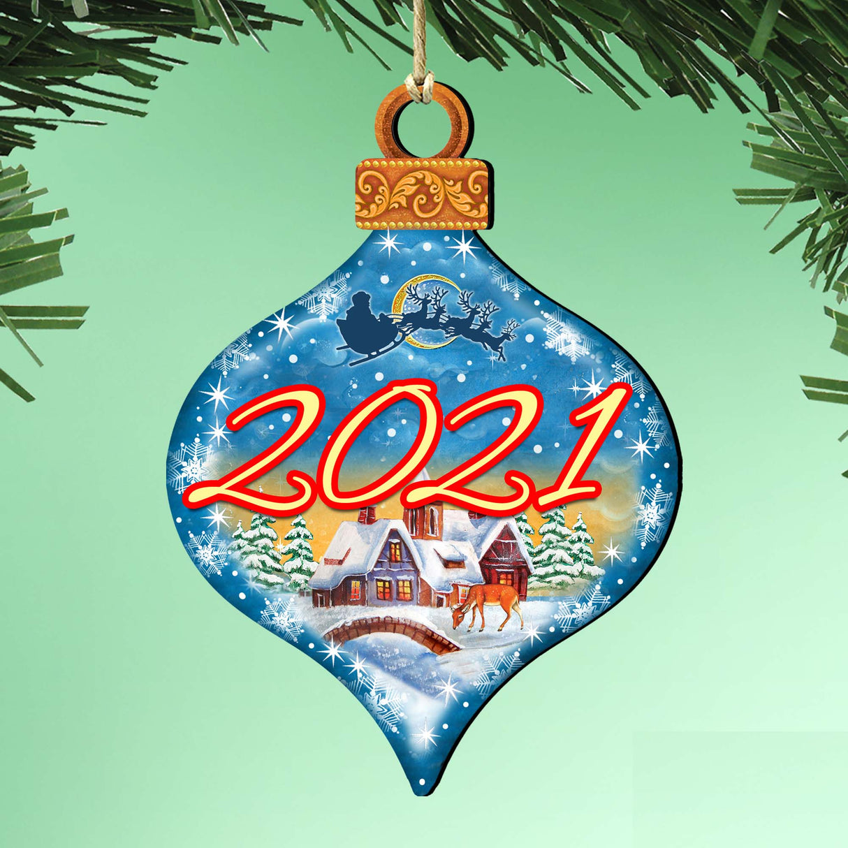 Dated Christmas Train Wooden Ornaments by G. DeBrekht - Christmas Santa Snowman Decor - 8112182-D