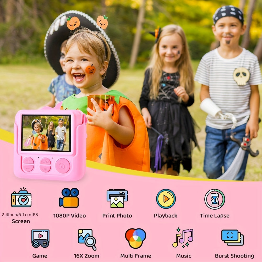 Kids Camera Instant Print, 2.4'' 1080P HD Digital Camera For Kids, Kids Digital Camera With 32GB Card & Print Paper, Photo Creator Instant Camera Toys Christmas Birthday Gifts Toys For Girls Boys