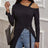 Ladies' Fashion Trend Asymmetrical High Neck Top, Casual Business Versatile, Solid Color Long Sleeved Clothes - Lootquake