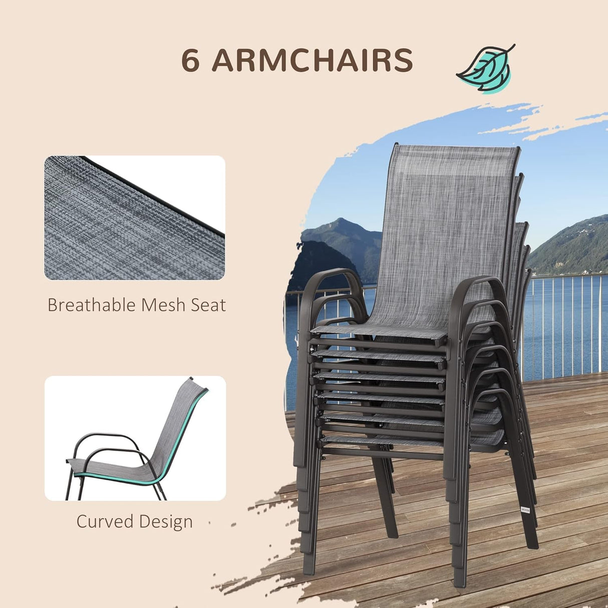 Juego de muebles de patio de ocho piezas con sombrilla y sillas