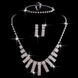4 Pieces Rhinestones Necklace Set With Earrings Ring And Bracelet Fashion Jewelry For Women - Lootquake