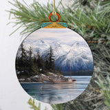 Fishing Boat in Alaska's Mountains Wooden Ornaments by G.Debrekht - Wildlife Holiday Decor - 870068