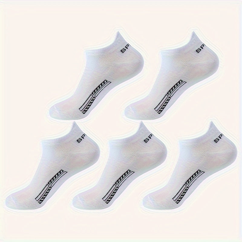 5 pares de calcetines tobilleros lisos para hombre, cómodos, transpirables, suaves y absorbentes del sudor, ideales para exteriores.