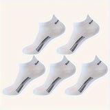 5 pares de calcetines tobilleros lisos para hombre, cómodos, transpirables, suaves y absorbentes del sudor, ideales para exteriores.