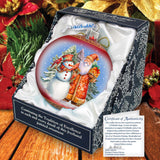 Adorno de cristal grande "Amigo de Papá Noel" de G.Debrekht - Decoración navideña de muñeco de nieve de Papá Noel - 73941