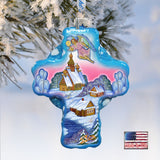 Angel Village Cross Glass Ornament by G. DeBrekht - Nativity Holiday Decor - 758-002