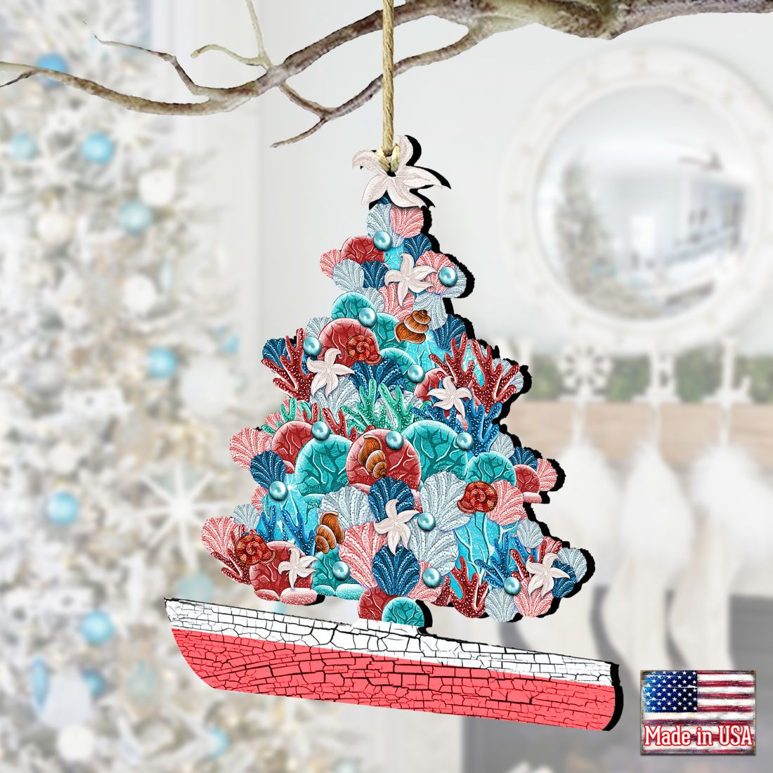 Coastal Boat Tree Wooden Ornaments by G. DeBrekht - Coastal Holiday Decor - 8193149-2