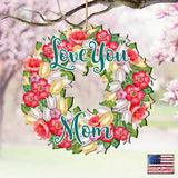 Love You Mom Flowers Wreath Wooden Ornaments by G. DeBrekht - Easter Spring Decor - 8185303