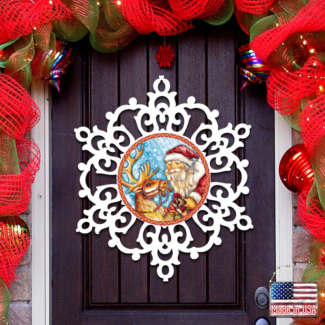 Decoración navideña con copos de nieve y renos de G. DeBrekht - Decoración navideña con Papá Noel y muñeco de nieve - 8141151H