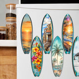 Juego de 6 imanes decorativos de madera con tablas de surf tropicales de G. Debrekht - Decoración costera - 8090069G-S6