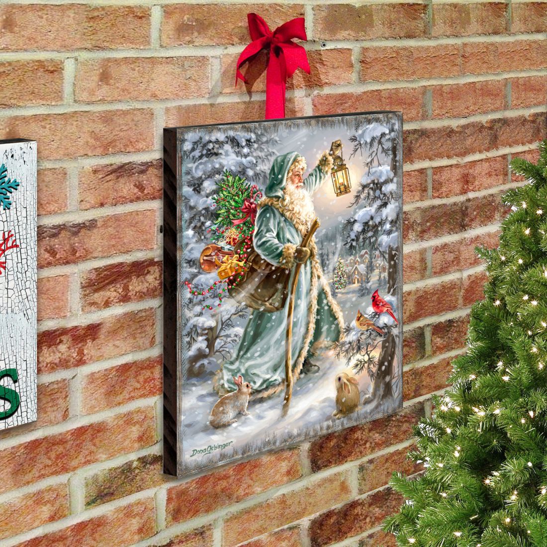 Arte mural de madera de San Nicolás de D. Gelsinger - Decoración navideña de Papá Noel y muñeco de nieve - 95679B-DG