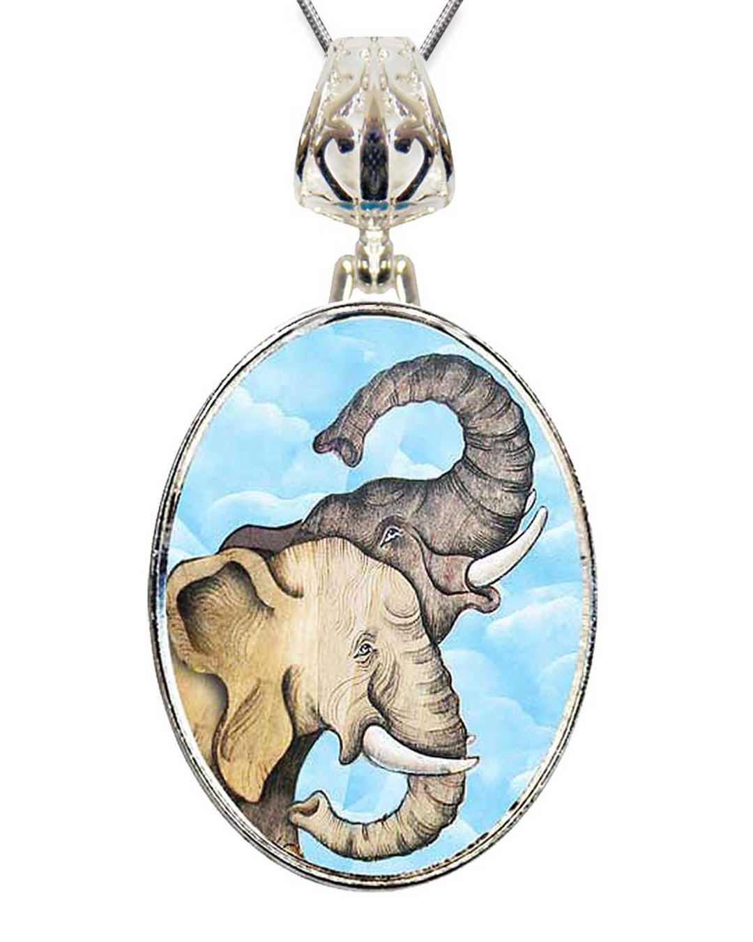 Elephant Trunks Silver Plated Mother of Pearl Jewelry Necklace - 44017