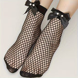 3 pares de calcetines de rejilla con lazo, finos y calados hasta el tobillo, medias y calcetas para mujer