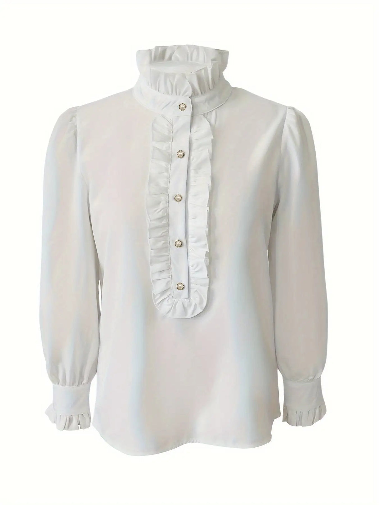 Fashionable Stand-up Collar Long-sleeved Shirt With Lotus Leaf Hem - Lootquake