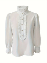 Fashionable Stand-up Collar Long-sleeved Shirt With Lotus Leaf Hem - Lootquake
