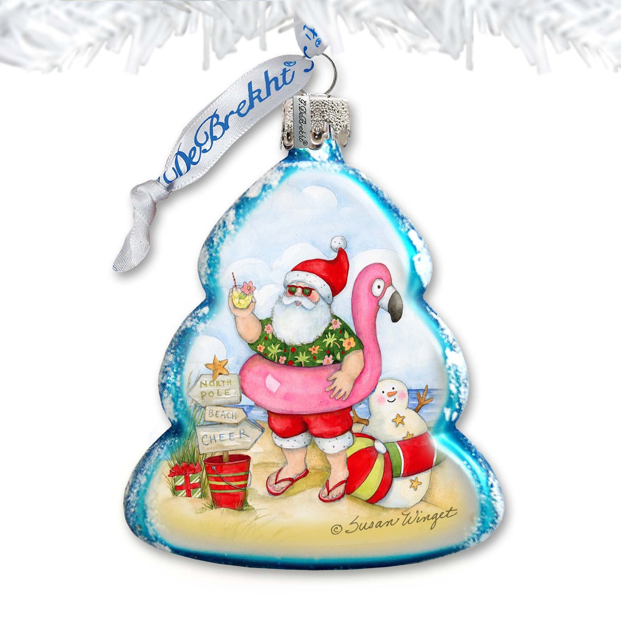 Santa with Flamingo Toy Mercury Glass Ornaments by Susan Winget - Christmas Decor - 776040-SW