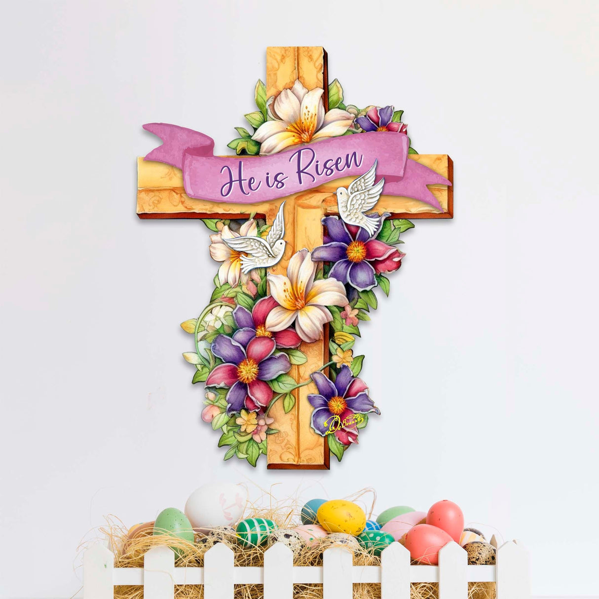 He is Risen Cross Holiday Door Decor by G. Debrekht - Easter Spring Decor - 8688162H