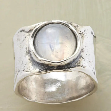 Vintage Moonstone Ring Wide Face Men - Lootquake