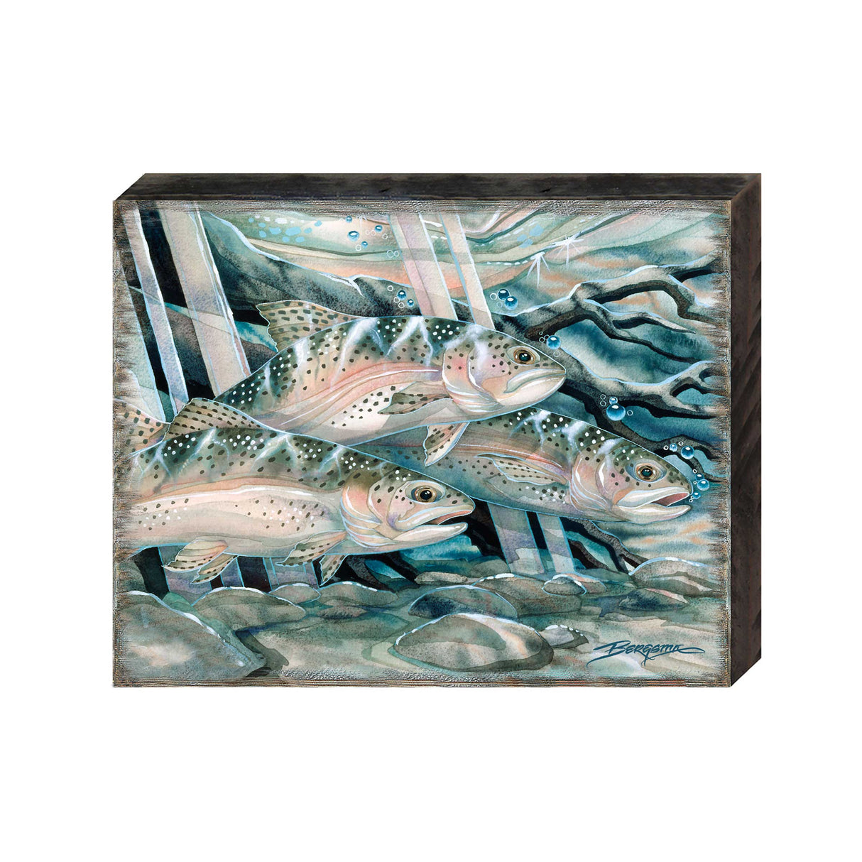 Catch the Rainbow Trout Wooden Wall Art by J. Bergsma - Nature Wildlife Decor - 85922674B-JB