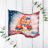 Front door welcome sign American flag Welcome to Our Farm Front porch Patriotic wreath Farm front entrance banner Welcome sign - Wooden front porch decor - 933107H