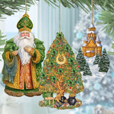 Papá Noel de todo el mundo - Papá Noel de inspiración irlandesa - Juego de 3 adornos de madera de G. DeBrekht - Decoración navideña de Papá Noel y muñeco de nieve - 8091306S3