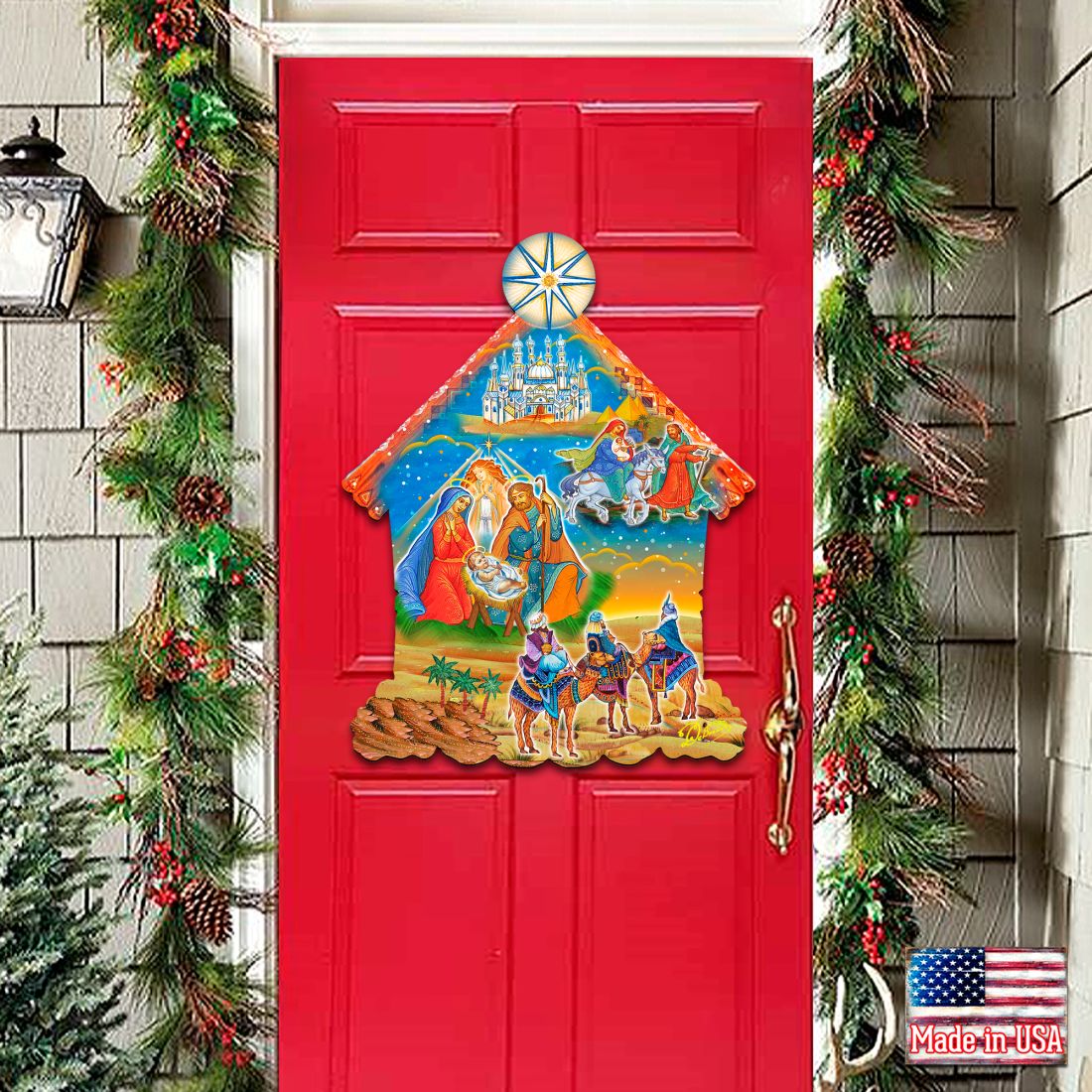 Up-Up and Away Christmas Door Decor by G. DeBrekht - Christmas Santa Snowman Decor - 8186134H